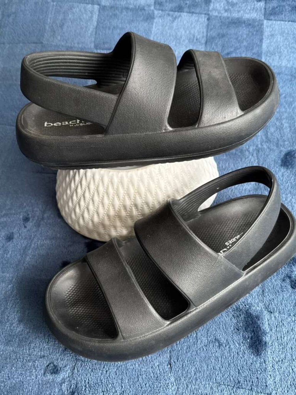 BEACH SLIDES BY J/SLIDES MELLOW EVA Classic Black Platform Slide Sandals 39 8US
